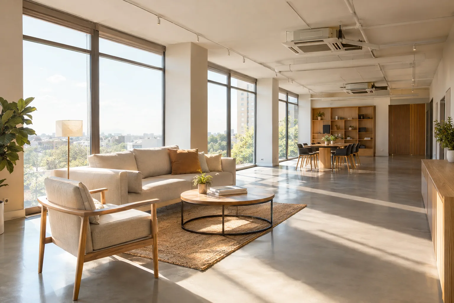 Sala diáfana acondicionada, con climatización vista