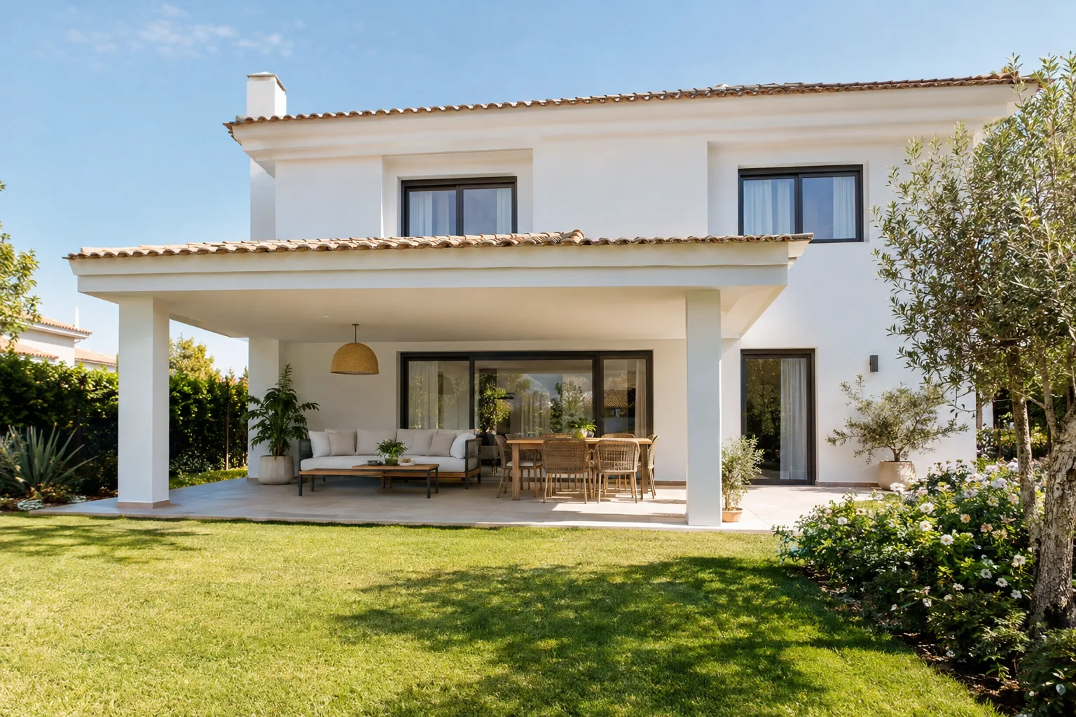 Chalet unifamiliar de obra nueva con porche y jardín